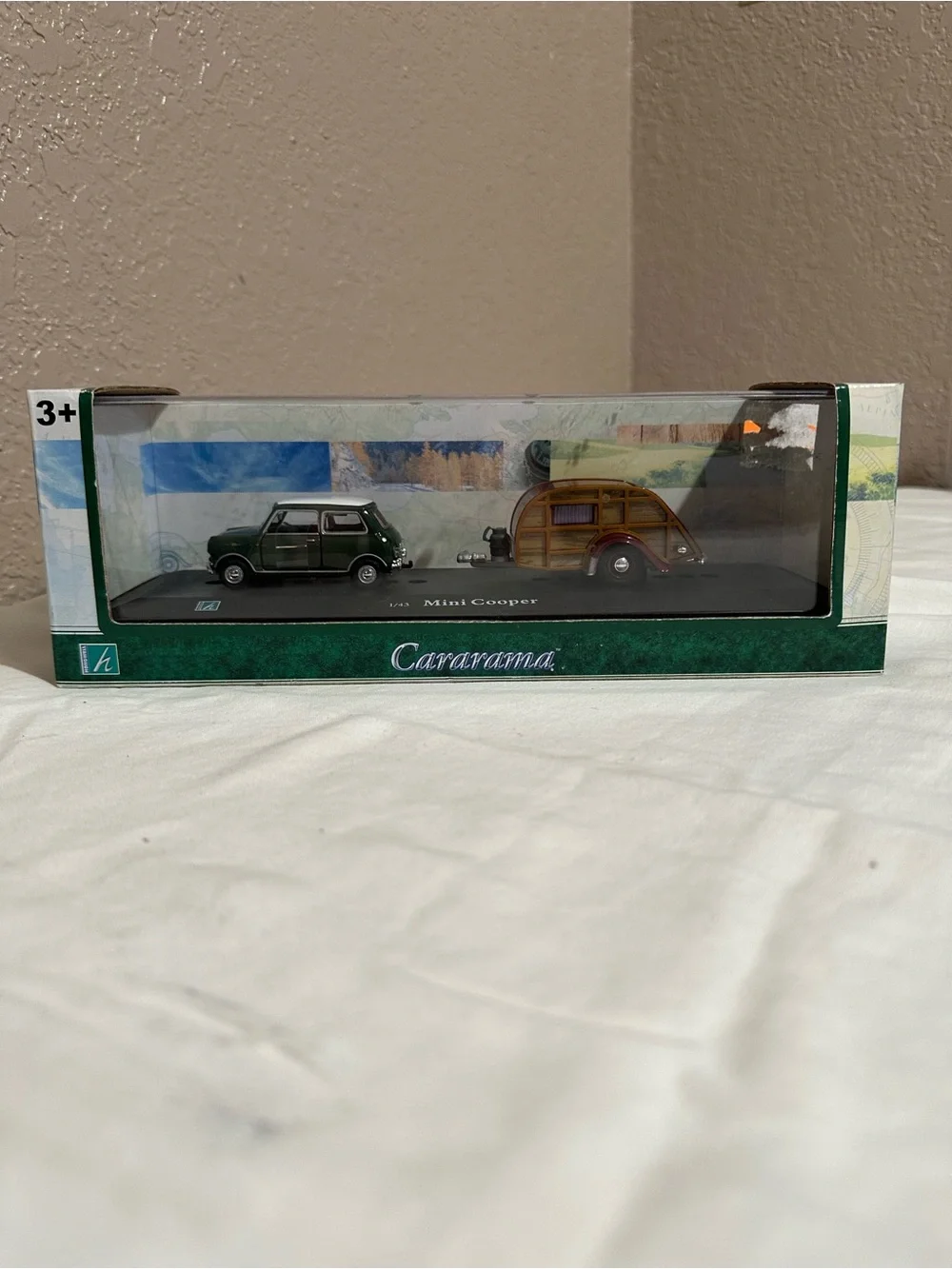 Vintage Die-Cast Mini Cooper and Travel Trailer 1/43 Scale Hongwell Cararama